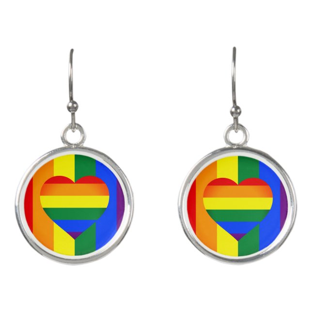 Rainbow Heart & Pride Rainbow Flag /LGBT community Earrings (Front)