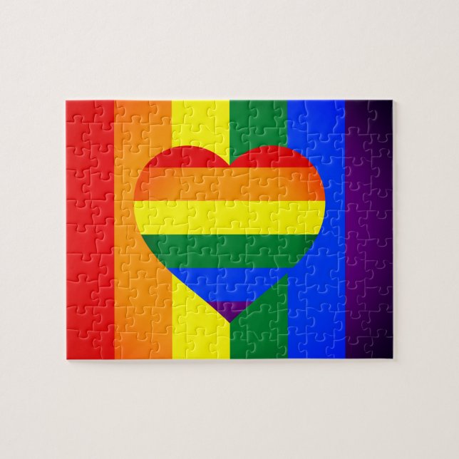 Rainbow Heart & Pride Rainbow Flag /LGBT community Jigsaw Puzzle (Horizontal)