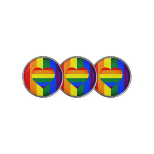 Rainbow Heart & Pride Rainbow Flag / LGBT Golfing  Golf Ball Marker