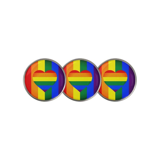 Rainbow Heart & Pride Rainbow Flag / LGBT Golfing  Golf Ball Marker (3 Up)