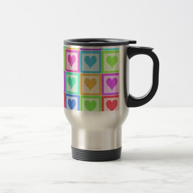 Rainbow Heart Quilt Pattern Travel Mug (Right)