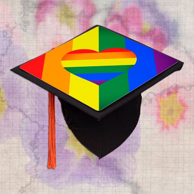 Rainbow Heart & Rainbow Flag, Students /University Graduation Cap Topper (Creator Uploaded)