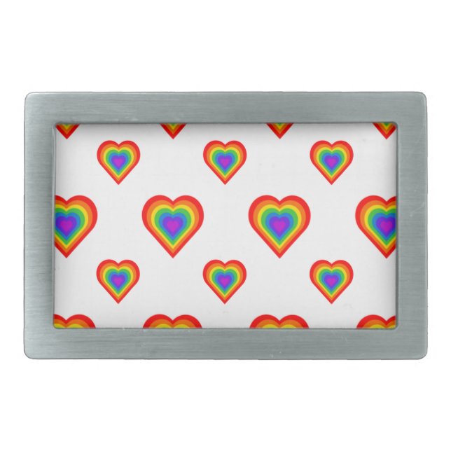 Rainbow Heart Rectangular Belt Buckle (Front)