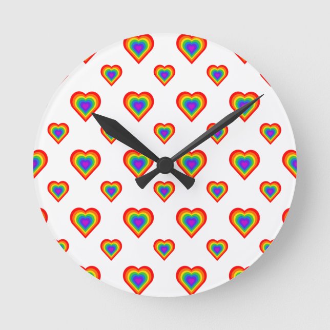 Rainbow Heart Round Clock (Front)