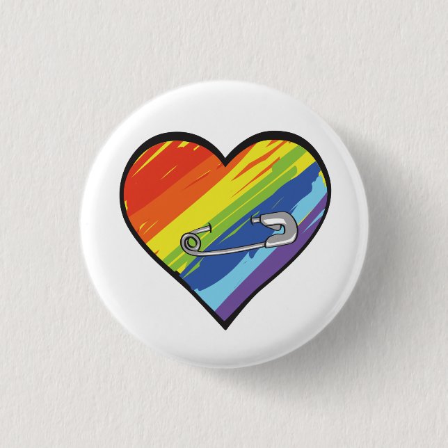 rainbow heart safety pin button (Front)