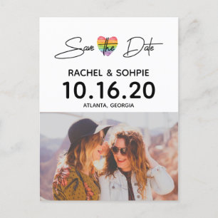 Rainbow Heart Save the Date Announcement Postcard