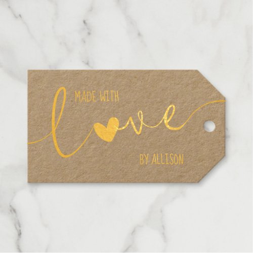 Rainbow Heart Script Typography Made With Love Foil Gift Tags