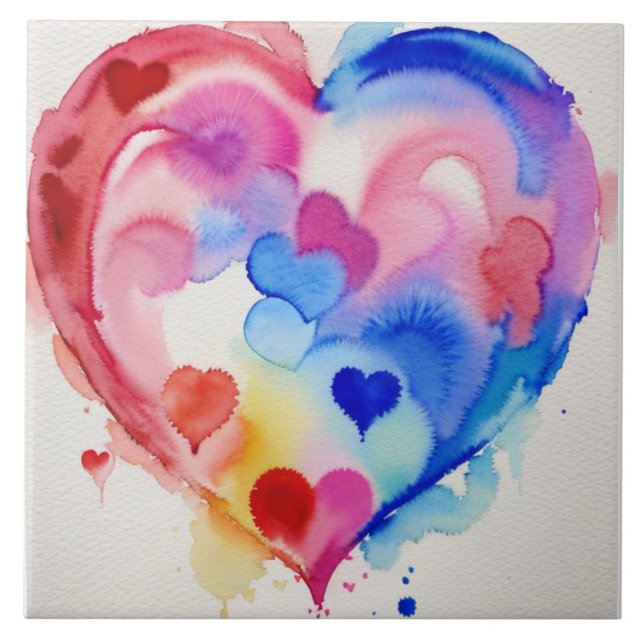 Rainbow Heart Sections, Unique Gift Idea Ceramic Tile (Front)