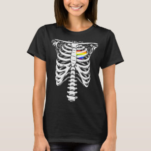 Rainbow Heart Skeleton Rib Cage Love Gay Lesbian S T-Shirt