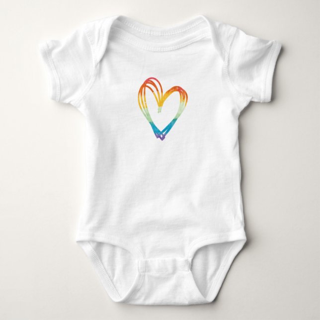 Rainbow Heart Sketch Baby Bodysuit (Front)