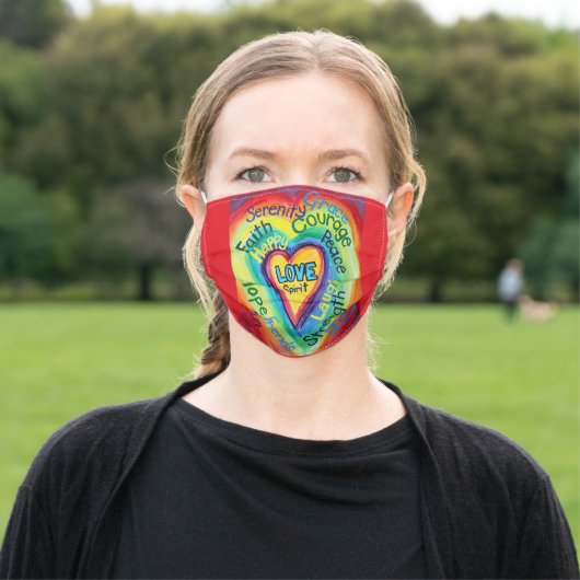 Rainbow Heart Spirit Words Art Custom Face Masks (Outside)