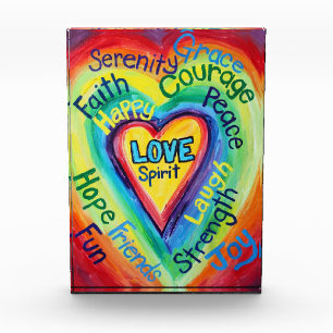 Rainbow Heart Spirit Words Art Paperweights Acrylic Award