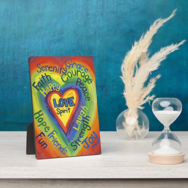 Rainbow Heart Spirit Words Art Plaque Sign (Side)