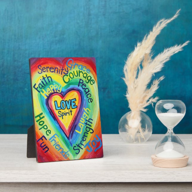 Rainbow Heart Spirit Words Art Plaque Sign (Side)