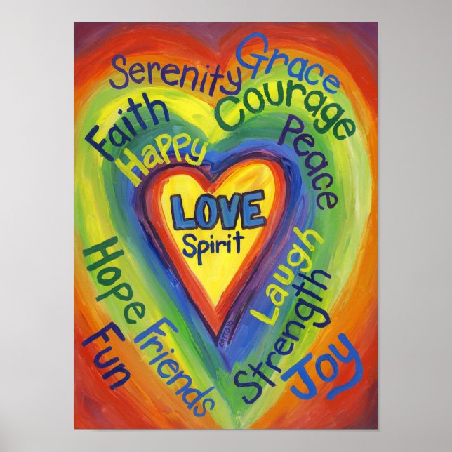 Rainbow Heart Spirit Words Art Poster Print (Front)