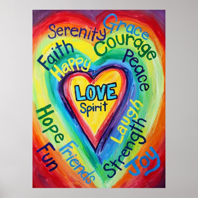Rainbow Heart Spirit Words Art Poster Print (Front)