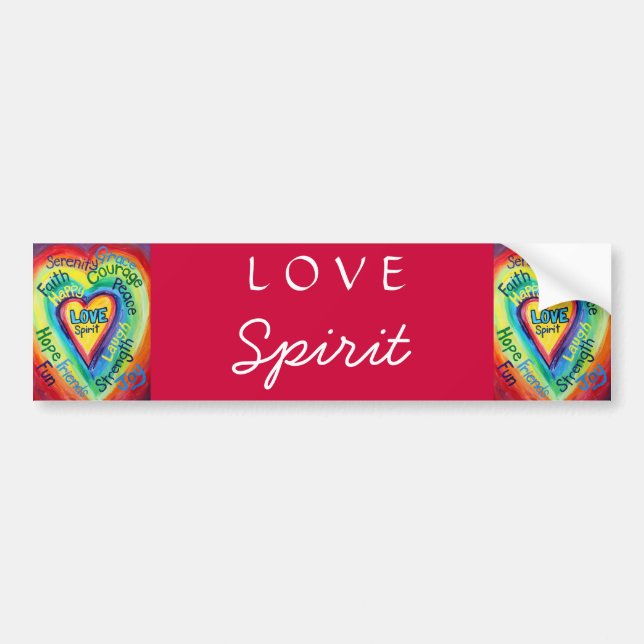 Rainbow Heart Spirit Words Bumper Sticker (Front)