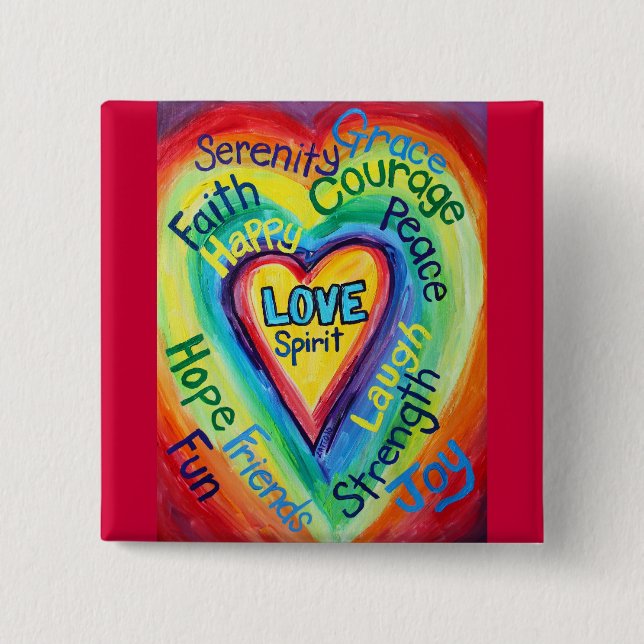 Rainbow Heart Spirit Words Button (Front)