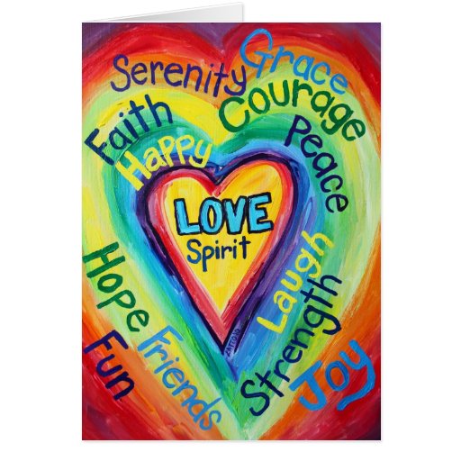 Rainbow Heart Spirit Words Card | Zazzle