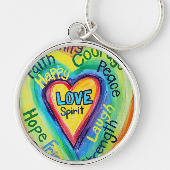 Rainbow Heart Spirit Words Keychain (Front)