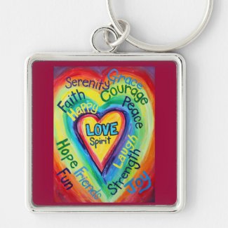 Rainbow Heart Spirit Words Keychain