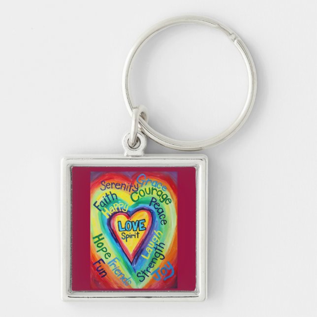 Rainbow Heart Spirit Words Keychain (Front)