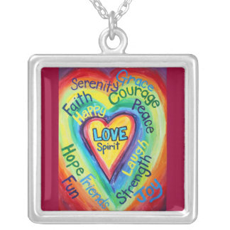 Rainbow Heart Spirit Words Necklace Charm