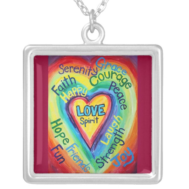 Rainbow Heart Spirit Words Necklace Charm (Front)