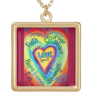 Rainbow Heart Spirit Words Necklace Charm