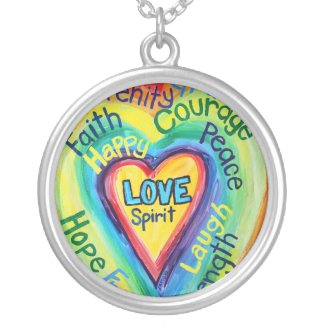 Rainbow Heart Spirit Words Necklace Pendant