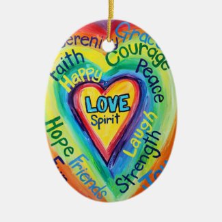 Rainbow Heart Spirit Words Ornament