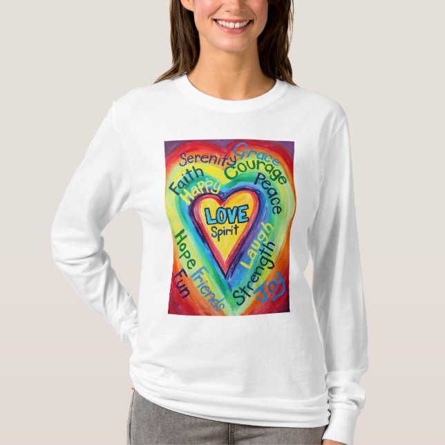 Rainbow Heart Spirit Words Shirt (Front) (Front)