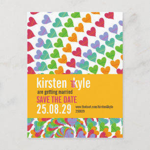 Rainbow Heart Sprinkles Save The Date Postcard
