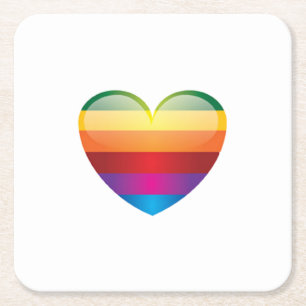 Rainbow Heart Square Paper Coaster