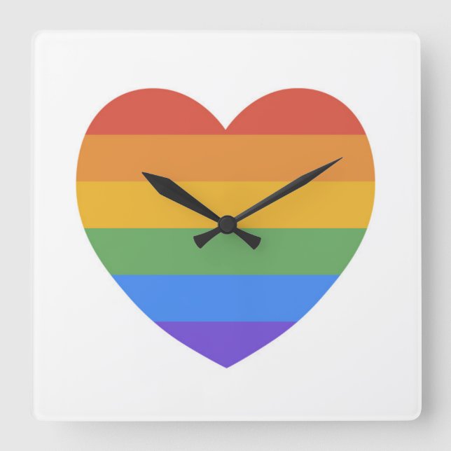 Rainbow Heart Square Wall Clock (Front)