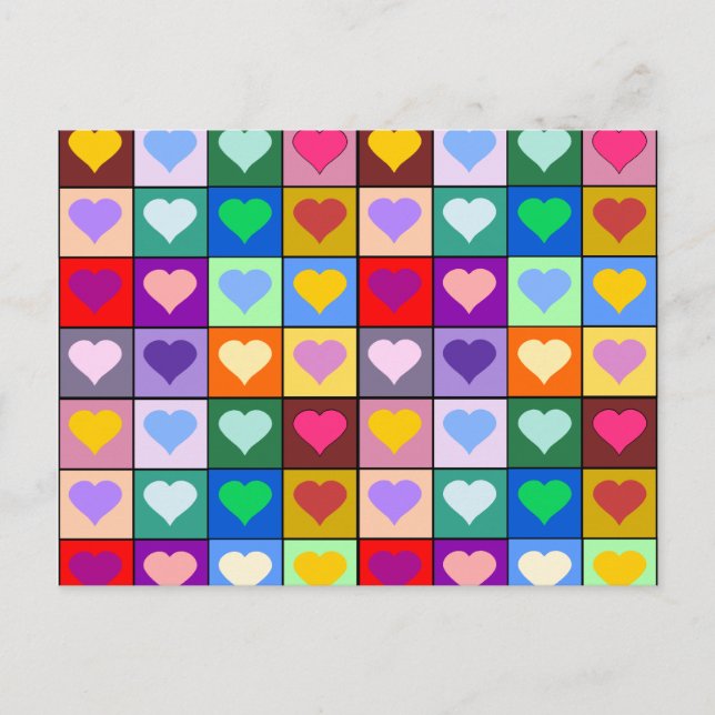 Rainbow heart squares postcard (Front)