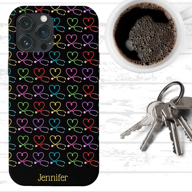 Rainbow Heart Stethoscope Monogram  Case-Mate iPhone Case (Creator Uploaded)