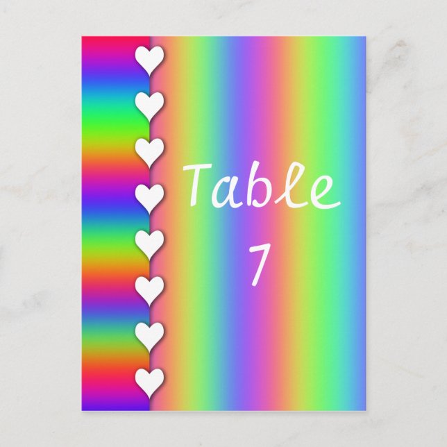 Rainbow Heart Striped Wedding Table Numbers (Front)