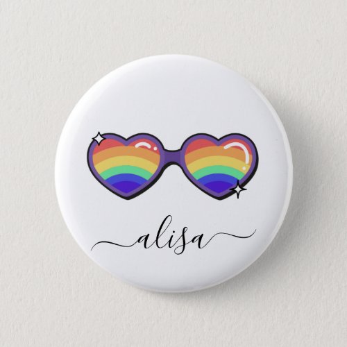 Rainbow Heart Sunglasses Gay Pride Custom Name  Button