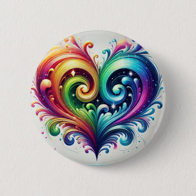Rainbow Heart Swirling Bright Colors  Button (Front)
