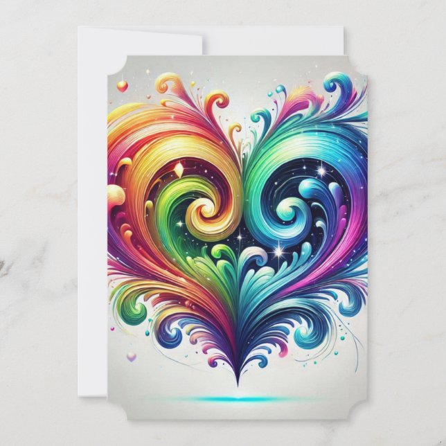 Rainbow Heart Swirling Bright Colors  Invitation (Front)