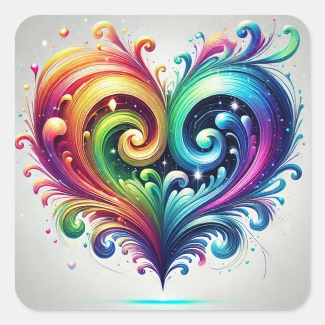 Rainbow Heart Swirling Bright Colors  Square Sticker (Front)