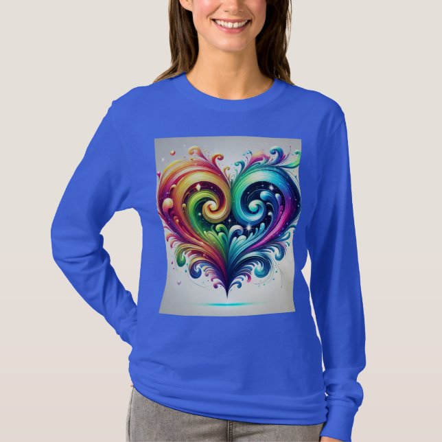 Rainbow Heart Swirling Bright Colors  T-Shirt (Front)