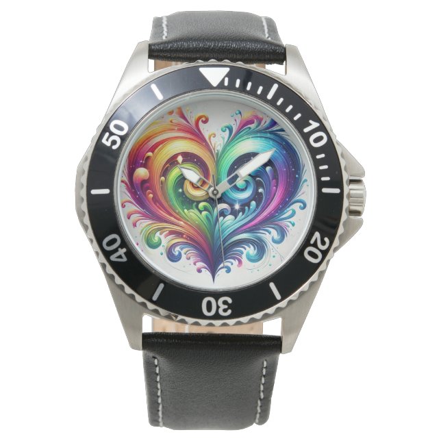 Rainbow Heart Swirling Bright Colors  Watch (Front)