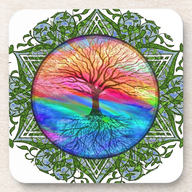 Rainbow Heart Tree Beverage Coaster (Front)
