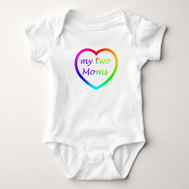 Rainbow Heart Two Moms Baby Bodysuit (Front)