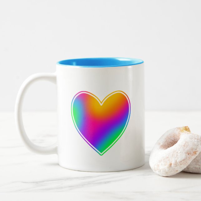 Rainbow Heart Two-Tone Coffee Mug (With Donut)