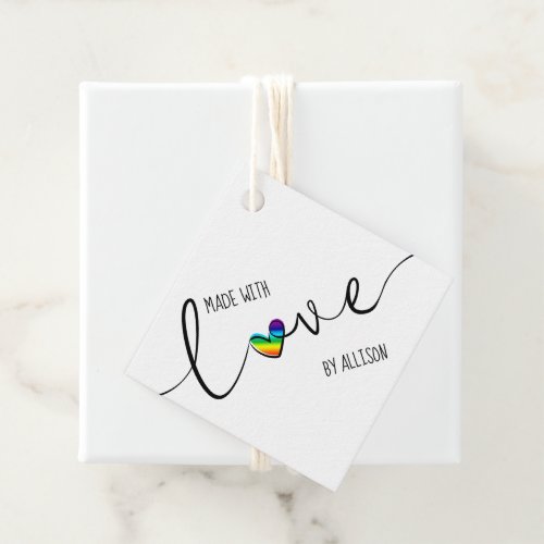 Rainbow Heart Typography Made With Love Gift Tags