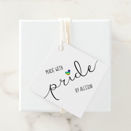 Rainbow Heart Typography Made With Pride Gift Tags
