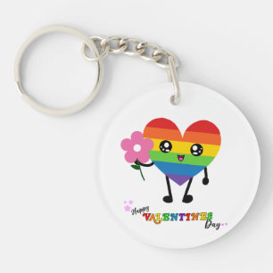 Rainbow Heart Valentines Day Keychain